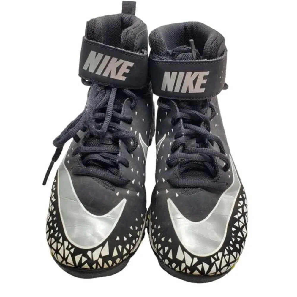 Nike Fast Flex Football Cleats US 4.5Y Black Silver Lace-Up Hook N Eye Closure